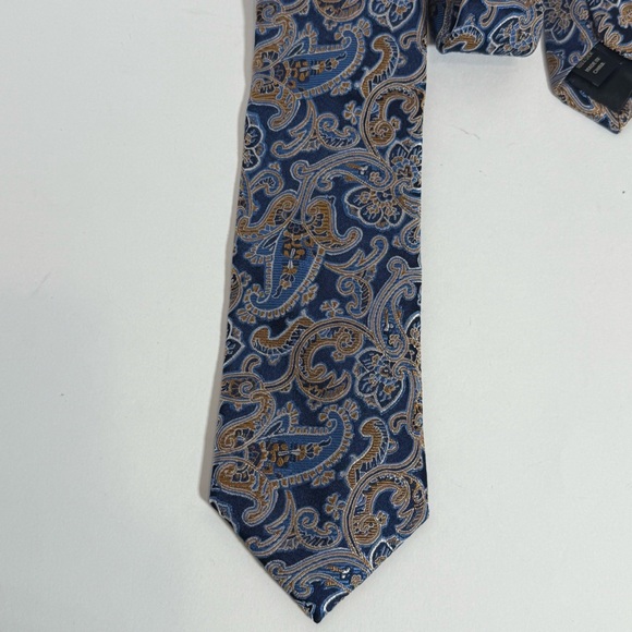 Pronto Uomo  Men's  Necktie 100% Silk New Blue Gold Silver NEW - Picture 1 of 5
